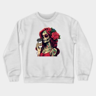 sugar skull coffee, coffee dia de los muertos Crewneck Sweatshirt